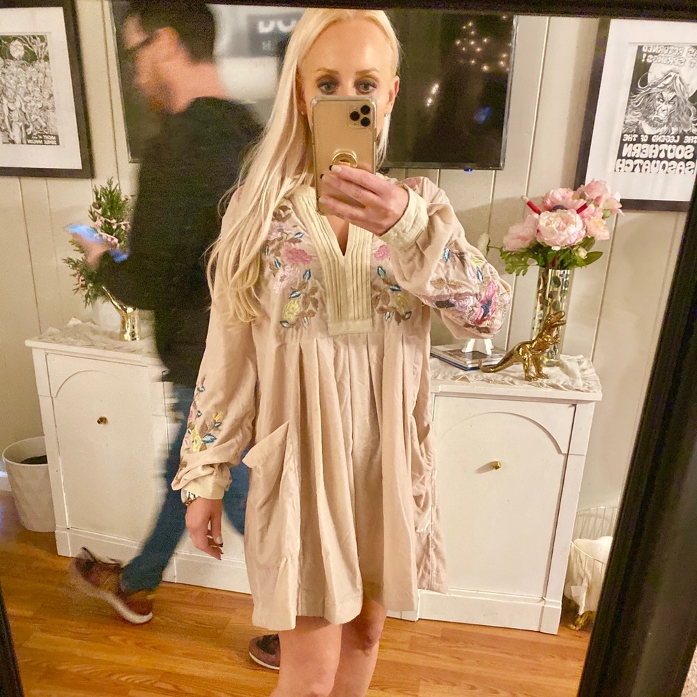 Free People Velvet Embroidered Mia Mini Dress
